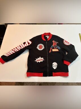Marvel Spider-Man Black and Red Patch Bomber Jacket ~ Unisex ~ Size Small